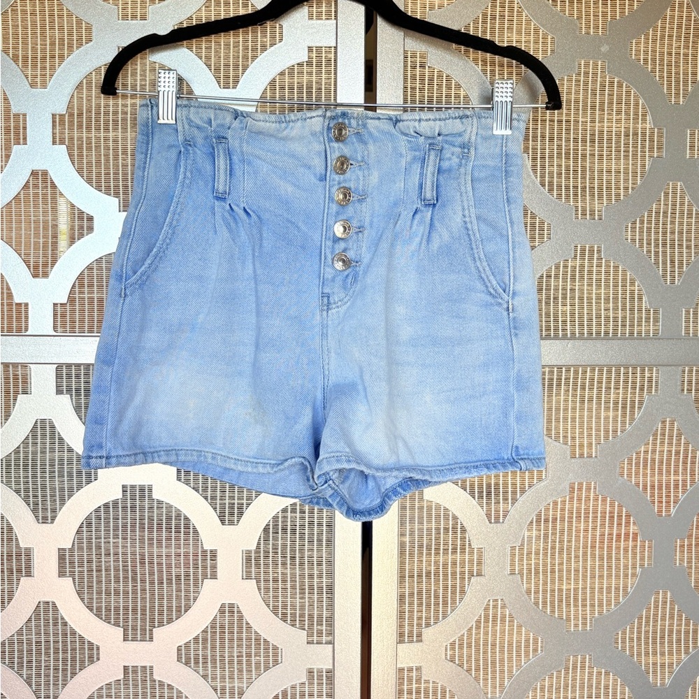 Light Blue High-Waisted Denim Shorts